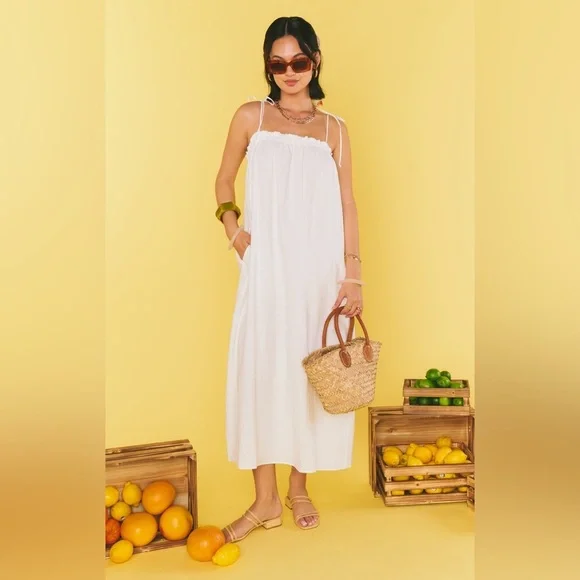 NWT Show Me Your MuMu Angel Maxi Dress White Linen Size Small Honey Moon Beach - Picture 3 of 4